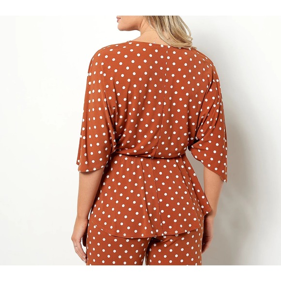 Girl With Curves V-Neck Knit Top, Rust, Brown, Polka Dots, Large - Picture 2 of 4